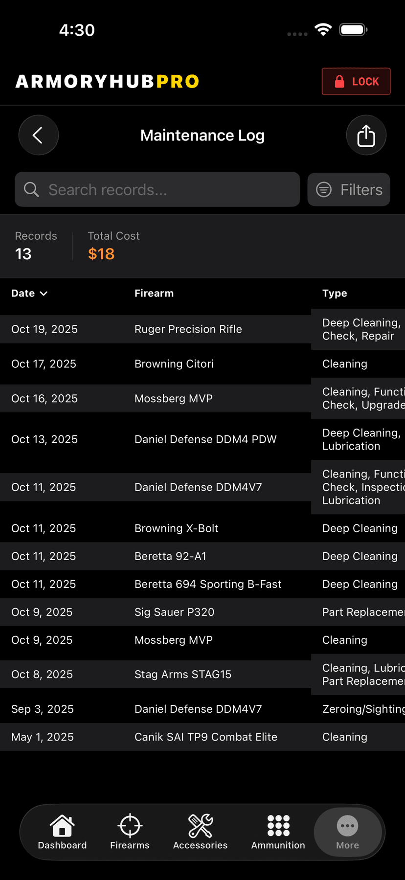 Maintenance Log List