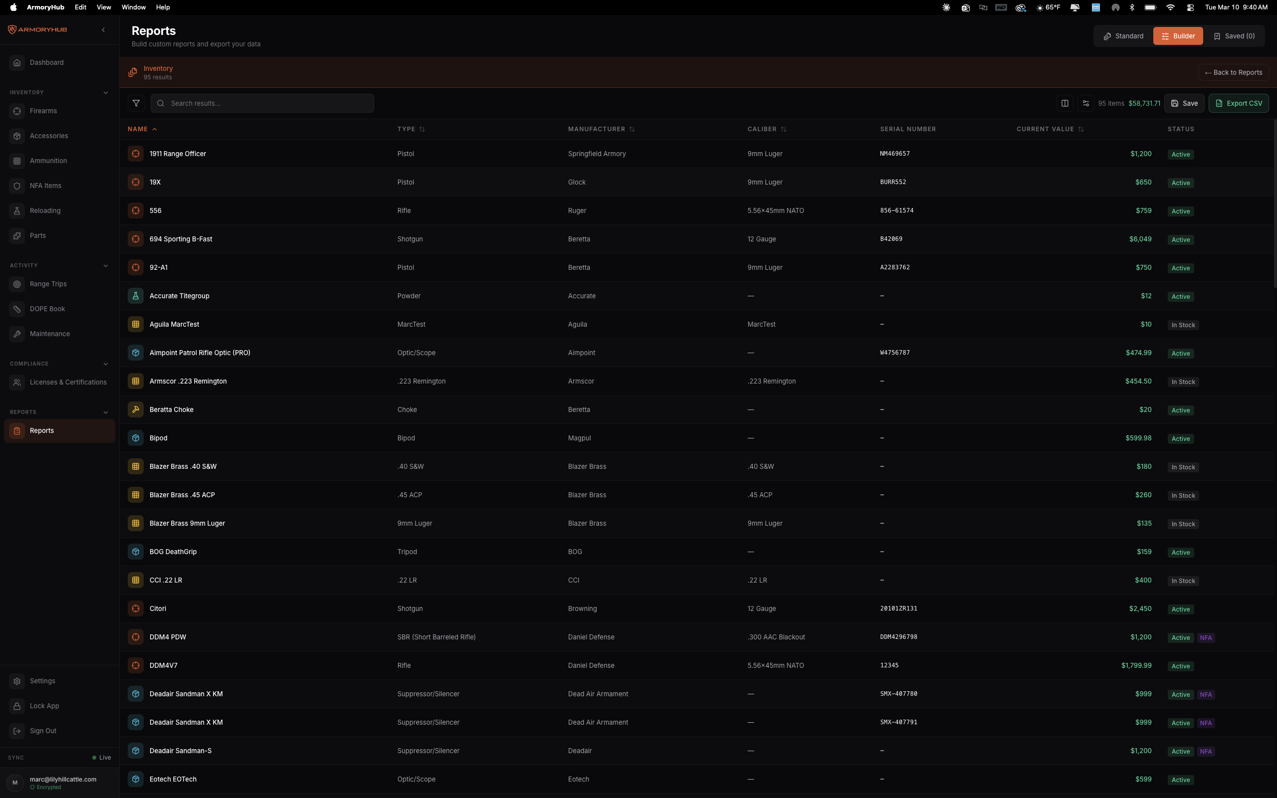 ArmoryHub Desktop — Reports